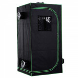 Outsunny Cort Hidroponic din Oxford 600D cu 5 Orificii de Ventilație Reglabile și Fereastră, 80x80x160 cm, Negru | Aosom Romania