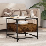 VidaXL Măsuță cafea blat din sticlă stejar fumuriu 50x50x45 cm oțel