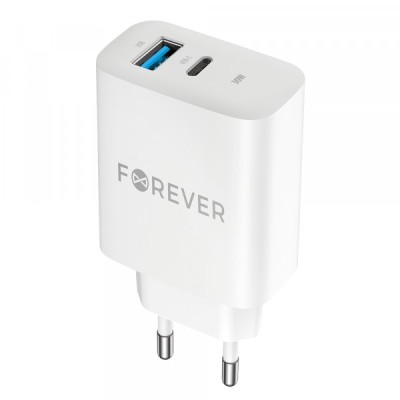 Incarcator Retea Forever TC-07-30AC, 30W, 3A, 1 x USB-A - 1 x USB-C, Alb foto
