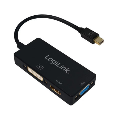 CABLU video LOGILINK splitter Mini-DisplayPort (T) la HDMI (M) + DVI-I DL (M) + VGA (M) 10cm rezolutie maxima 4K UHD (3840 x 2160) la 30 Hz negru &amp;amp;quo foto