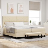 VidaXL Pat cu Arcuri cu Saltea și Bancă Crem 200x200 cm Țesătură