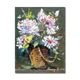 Tablou crizanteme stilizate pictat manual, 40x30cm acril pe panza in relief efect 3D, Kenny Varniote