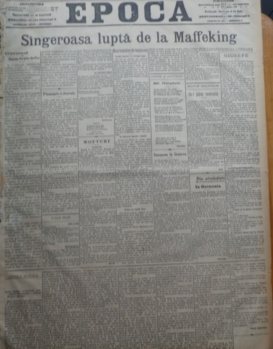 Ziarul Epoca, 7 Decembrie 1899 ; Lupta de la Maffeking din Africa de Sud