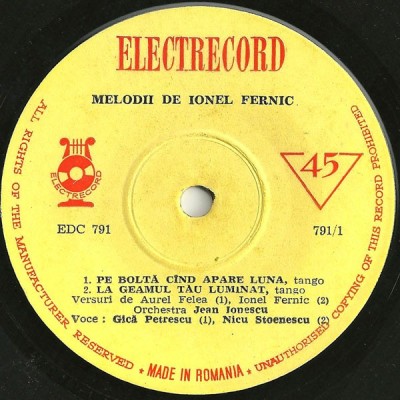 Gică Petrescu_Nicu Stoenescu - Melodii De Ionel Fernic (7&amp;quot;) foto