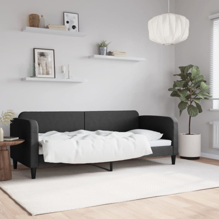 Pat de zi, negru, 80x200 cm, material textil