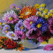 Tablou canvas Flori, crizanteme, mov, pictura, buchet, 60 x 40 cm