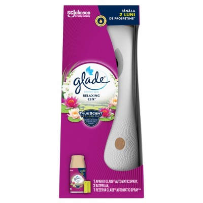 Odorizant camera Glade automatic spray, aparat + baterii + rezerva, relaxing zen, 269 ml foto