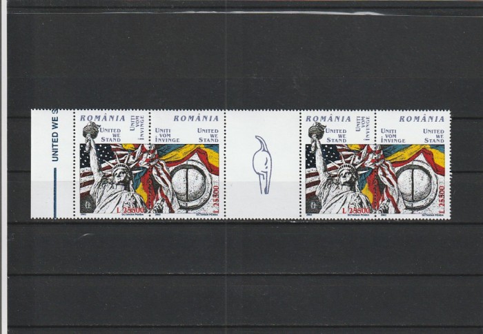 ROMANIA 2002 LP 1581b UNITI VOM INVINGE 2 SERII CU O VINIETA MNH NESTAMPILATE