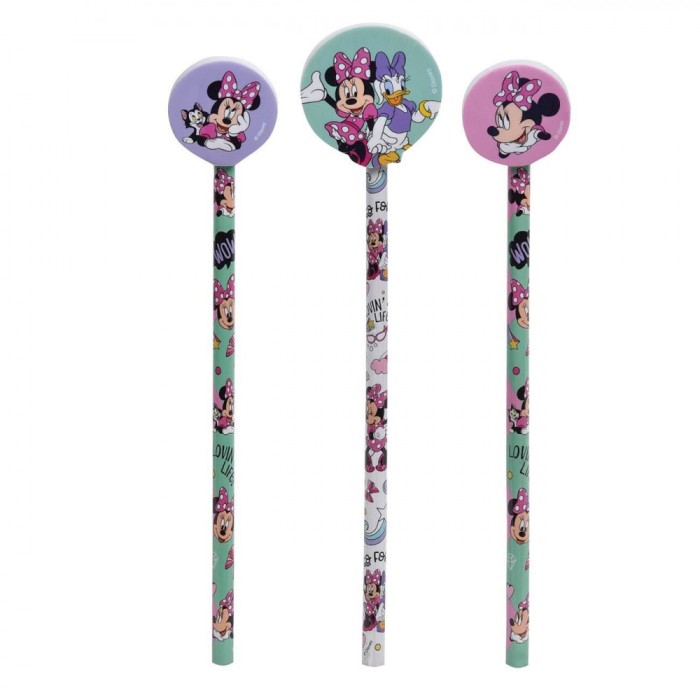 Set Creioane Disney Minnie, Radieră, Multicolor, 3 Bucăți