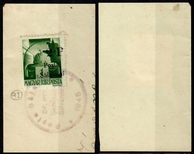 Ardealul de Nord 1945 Posta Salajului timbru 2P pe 1P pe fragment plic Simleu foto