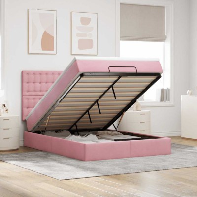 vidaXL Cadru de pat otoman cu saltele Roz 140x200cm catifea 3313624 foto
