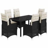 Cumpara ieftin Set bistro de gradina, 7 piese, cu perne, negru, poliratan