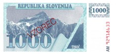 Slovenia 1 000 Tolar 1990 Specimen P-9a UNC