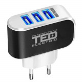 Alimentator Incarcator de la retea la 3x USB Maxim 3.1A 15W Alb TED288084, Oem