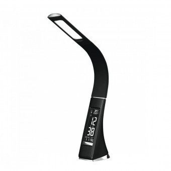 Lampa de birou cu LED-uri si ceas, negru, Home LA 8/BK, 25 led-uri foto