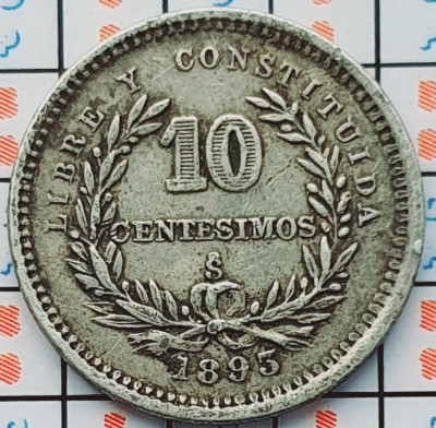 Uruguay 10 Centesimos 1893 argint - km 14 - A033 foto