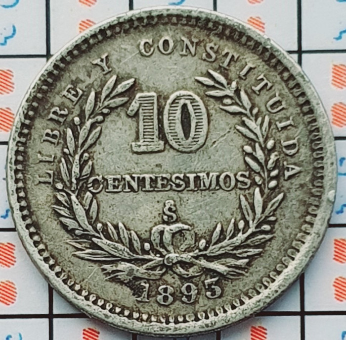 Uruguay 10 Centesimos 1893 argint - km 14 - A033