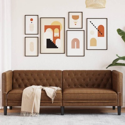 vidaXL Canapea Chesterfield cu 3 locuri, maro, piele ecologică foto