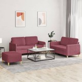 vidaXL Set canapea cu perne, 3 piese, roșu vin, material textil
