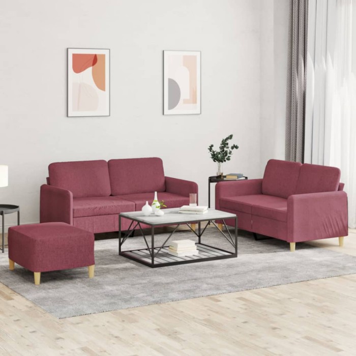 vidaXL Set canapea cu perne, 3 piese, roșu vin, material textil 3202100
