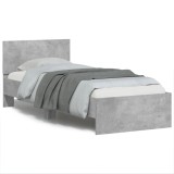 vidaXL Cadru de pat cu tăblie și lumini LED, gri beton, 75x190 cm 838844
