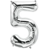 Balon Folie Metalizata Cifra 5 Argintiu 80cm - Aniversare Copii, Petrecere, Decoratiune