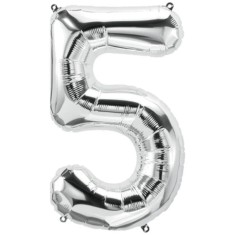 Balon din folie metalizata, Cifra 5, aniversare, 80 cm, Argintiu