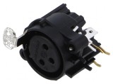 Conector XLR soclu mamă PIN 3 unghi 90&deg; cu buton THT 6A