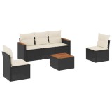 Cumpara ieftin Set mobilier de gradina cu perne, 6 piese, negru, poliratan