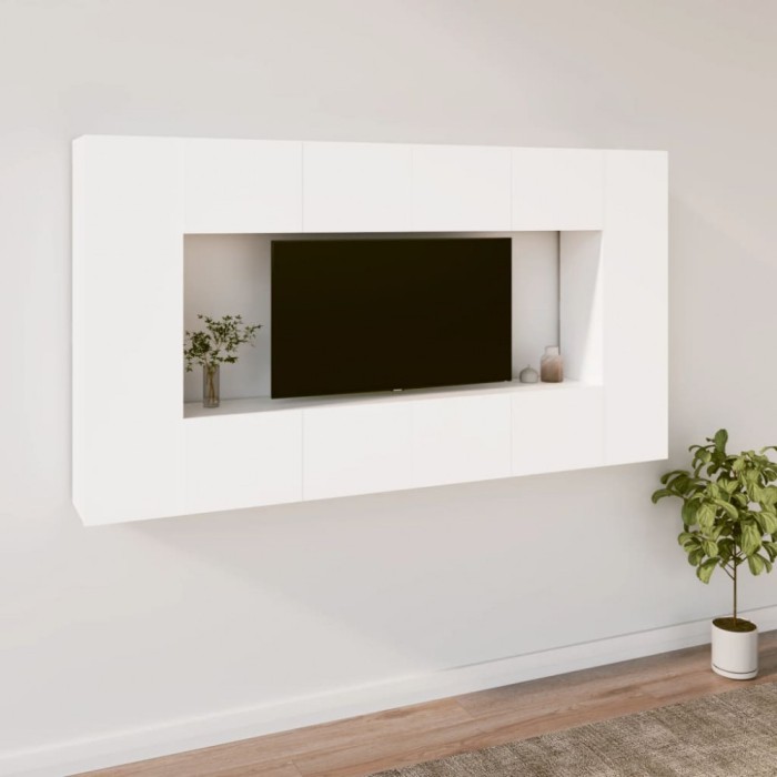 Set dulap TV, 8 piese, alb, lemn prelucrat
