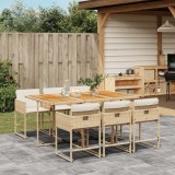 vidaXL Set de masă pentru grădină, 7 piese, cu perne, bej, poliratan 3211276