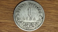 Italia - moneda colectie an unic de batere argint 835 - 1 lira 1863 MBN - Victor Emmanuel II - foarte frumoasa !