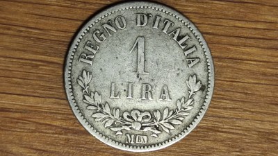 Italia - moneda colectie an unic de batere argint 835 - 1 lira 1863 MBN - Victor Emmanuel II - foarte frumoasa ! foto