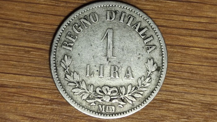 Italia - moneda colectie an unic de batere argint 835 - 1 lira 1863 MBN - Victor Emmanuel II - foarte frumoasa !