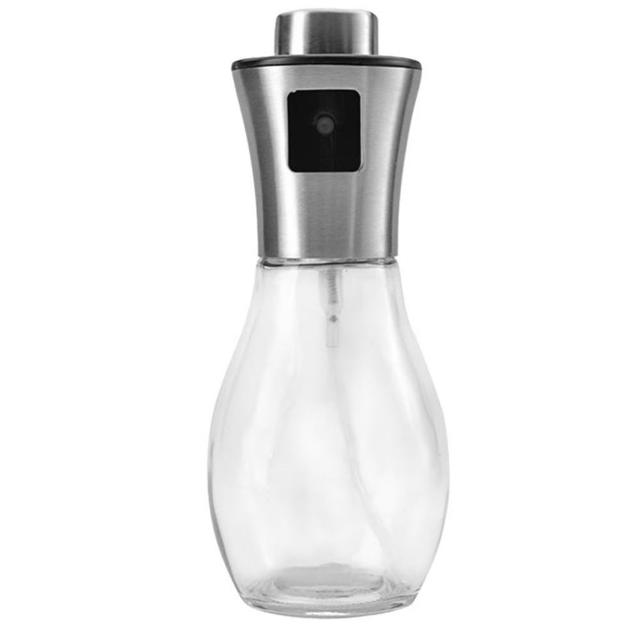 Recipient Pufo Taste din sticla cu pulverizator pentru ulei si otet, 200 ml, argintiu