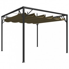 Pavilion gradina, acoperis retractabil gri taupe 3x3 m 180 g m ²