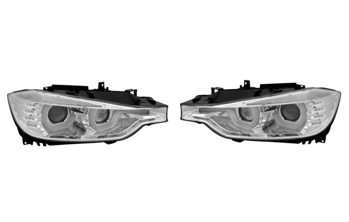 Set faruri tuning BMW 3/3 GT, 01.2012-2015, cu LED indicator; cu daytime running light; H9; electrical; crom, transparent; Tuning; halogen,