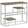 Masuta Consola Gossi Argintie, Lemn Masiv Reciclat &amp; Otel Inoxidabil, 90x30x70 cm. Design Modern Living