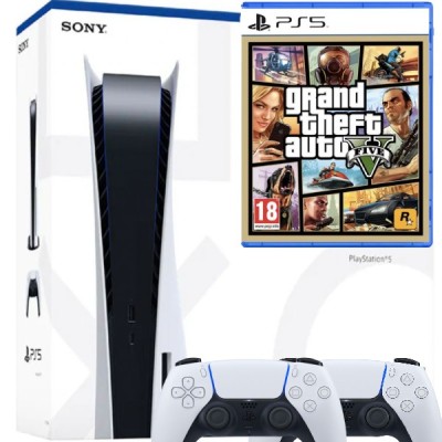 Consola Sony PlayStation 5 PS5 Disk Edition + Controller Extra + Joc Grand Theft Auto V (GTA 5) Second-Hand SH foto
