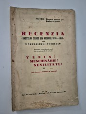 Carte veche 1937 George Coanda Recenzia notitelor Maresalului Averescu