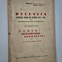 Carte veche 1937 George Coanda Recenzia notitelor Maresalului Averescu