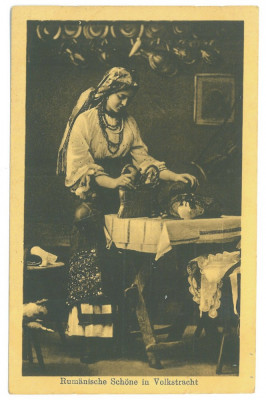 3102 - ETHNIC woman, Port Popular, Romania - old postcard, CENSOR - used - 1917 foto