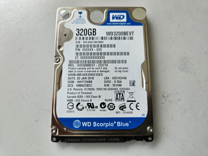 HDD laptop WDC WD3200BEVT 320GB 5400 RPM 2.5&quot; SATA garantie 6luni