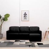 VidaXL Canapea extensibilă modulară, 3 locuri, negru, piele ecologică