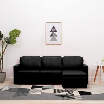 vidaXL Canapea extensibilă modulară, 3 locuri, negru, piele ecologică foto