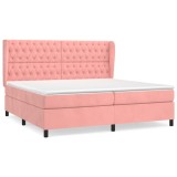 Cumpara ieftin Pat box spring cu saltea, roz, 200x200 cm, catifea