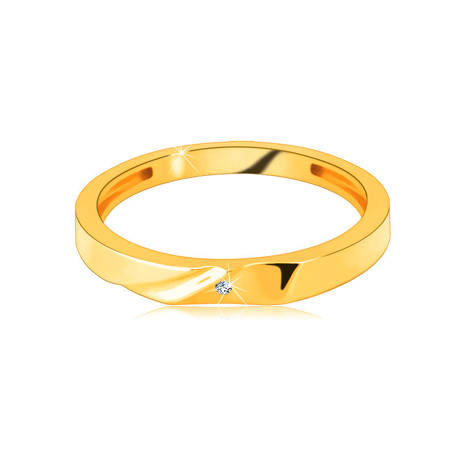 Verighetă din aur de 14K – inel cu tăieturi fine, zirconiu mic - Marime inel:  56 | Okazii.ro