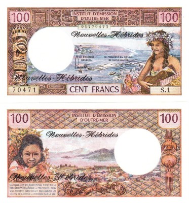 Noile Hebride New Hebrides 100 Francs Franci 1977 P-18 UNC foto