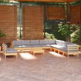 vidaXL Set mobilier de grădină cu perne, 12 piese, gri, lemn masiv pin 3096856