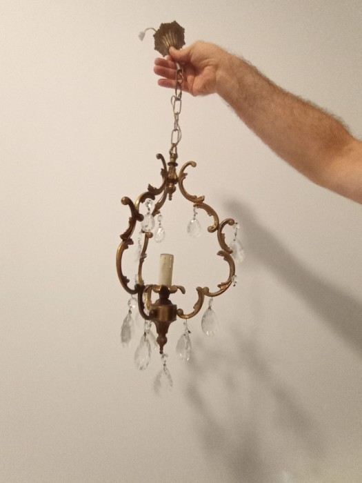 Lampadar antic in stil francez din bronz și elemente din cristal
